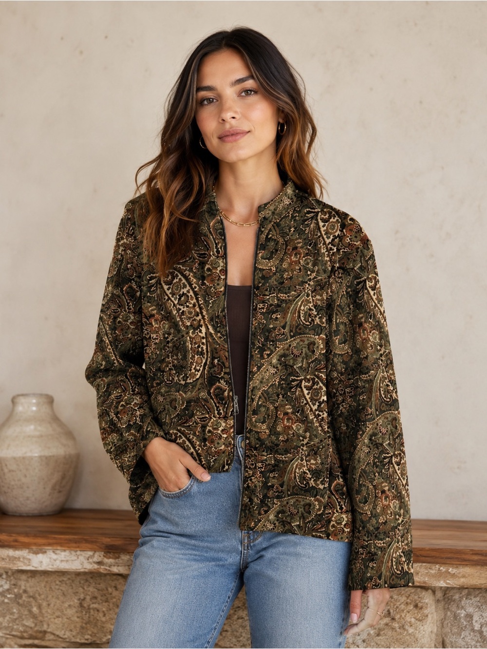 Requirements XL Paisley Tapestry Jacket Blazer Zip Front Vintage Style Jacket